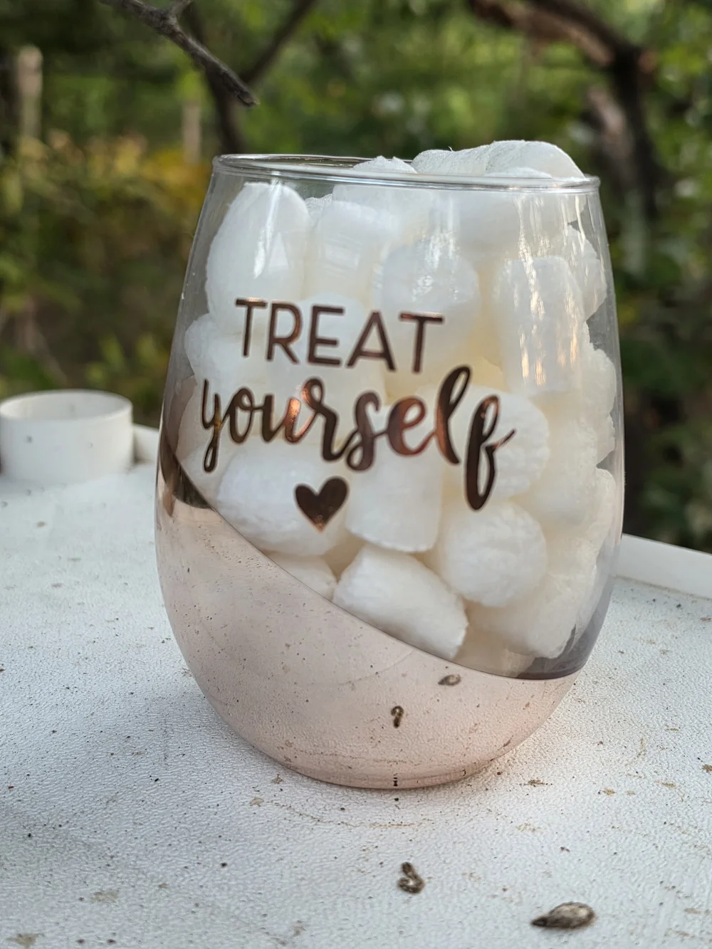 Pink Speckled Glass Votive Candle Holders And Stemless Wine Glass